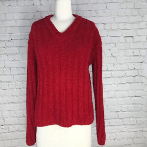 Vintage B. Moss Red Long Sleeve Pullover V-Neck Polyester Sweater Size M…
